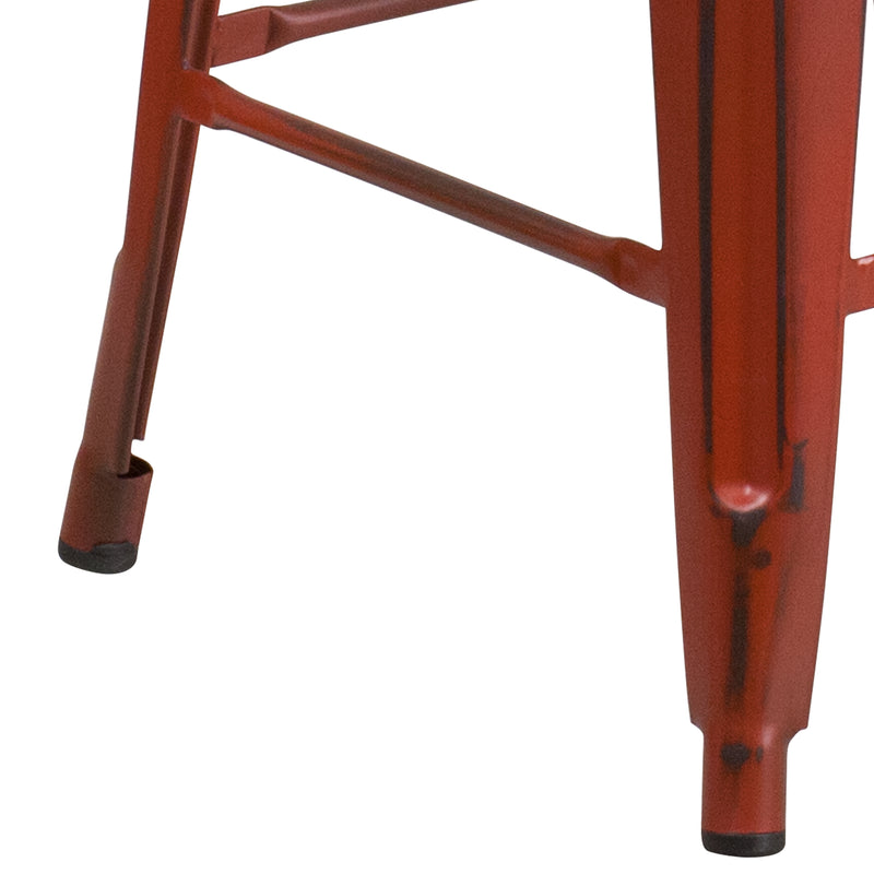 Commercial Grade 24" High Backless Distressed Kelly Red Metal Indoor-Outdoor Counter Height Stool