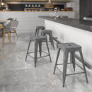 Commercial Grade 24" High Backless Distressed Silver Gray Metal Indoor-Outdoor Counter Height Stool