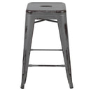 Commercial Grade 24" High Backless Distressed Silver Gray Metal Indoor-Outdoor Counter Height Stool