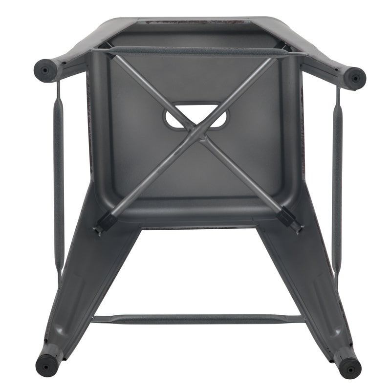 Commercial Grade 24" High Backless Distressed Silver Gray Metal Indoor-Outdoor Counter Height Stool