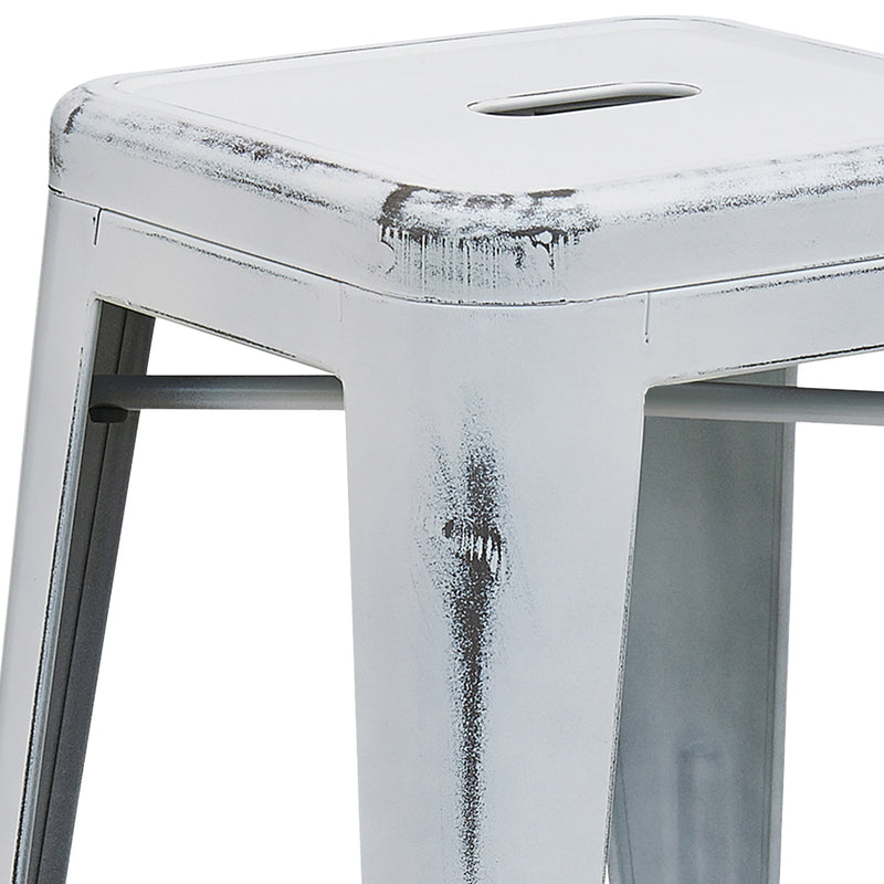 Commercial Grade 24" High Backless Distressed White Metal Indoor-Outdoor Counter Height Stool