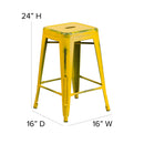 Commercial Grade 24" High Backless Distressed Yellow Metal Indoor-Outdoor Counter Height Stool