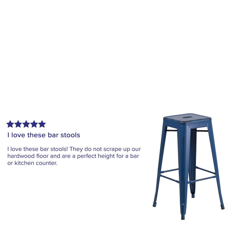 Commercial Grade 30" High Backless Distressed Antique Blue Metal Indoor-Outdoor Barstool