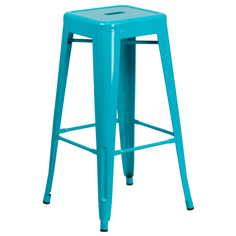 Commercial Grade 30" High Backless Crystal Teal-Blue Indoor-Outdoor Barstool