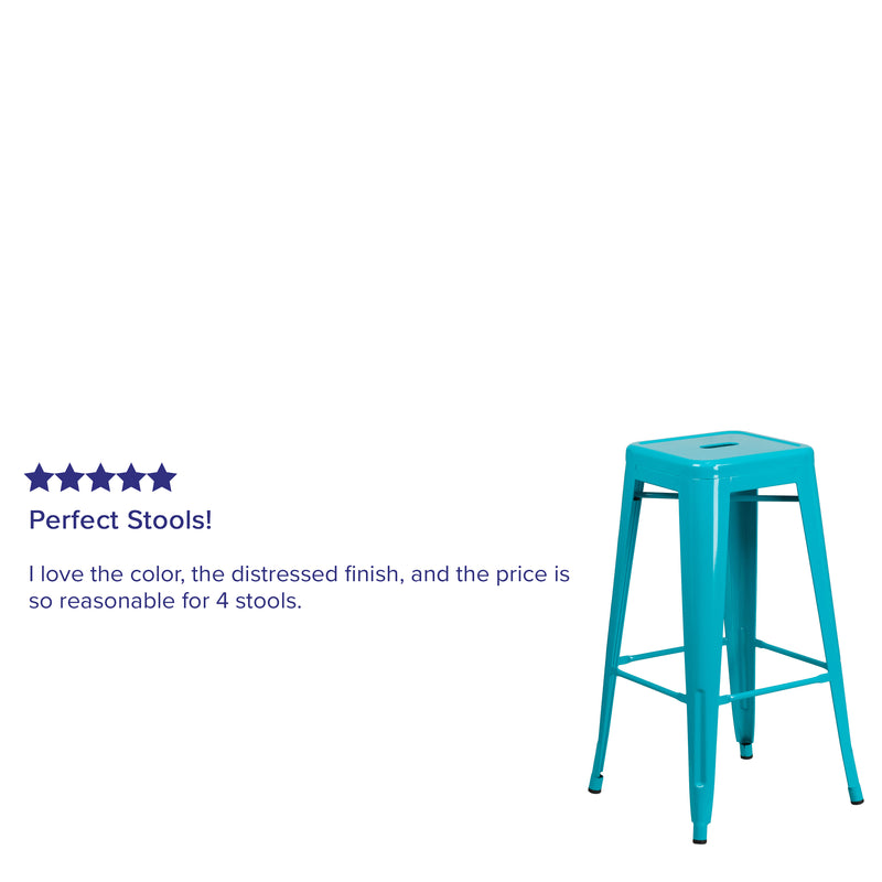 Commercial Grade 30" High Backless Crystal Teal-Blue Indoor-Outdoor Barstool