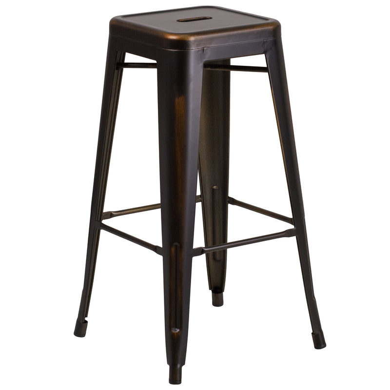 Commercial Grade 30" High Backless Distressed Copper Metal Indoor-Outdoor Barstool