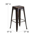 Commercial Grade 30" High Backless Distressed Copper Metal Indoor-Outdoor Barstool