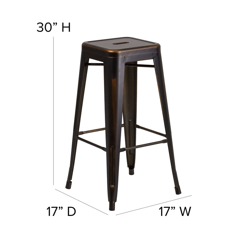 Commercial Grade 30" High Backless Distressed Copper Metal Indoor-Outdoor Barstool