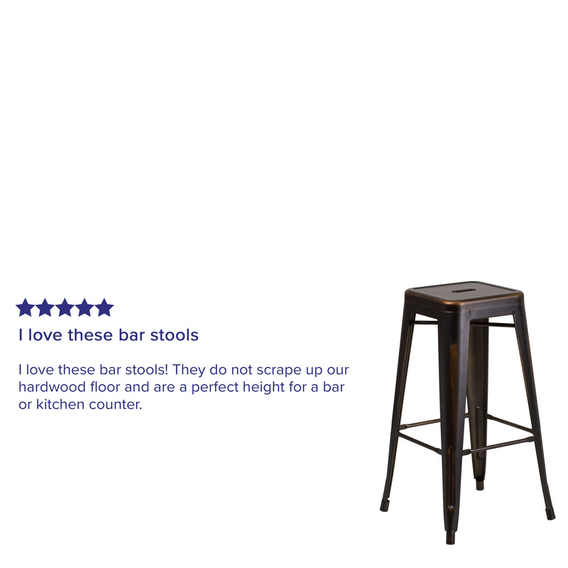 Commercial Grade 30" High Backless Distressed Copper Metal Indoor-Outdoor Barstool