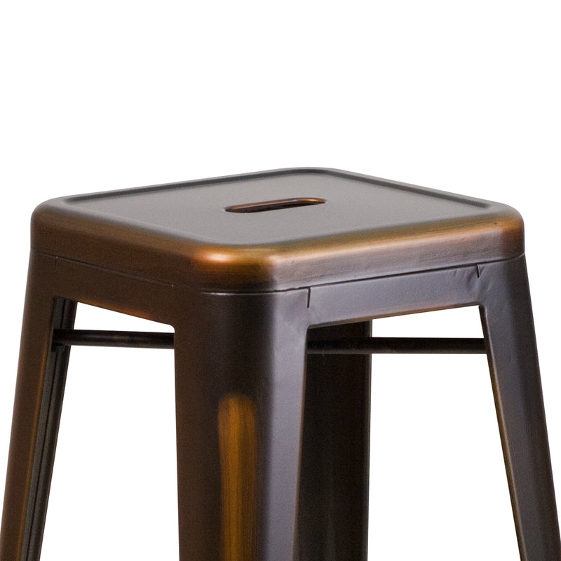 Commercial Grade 30" High Backless Distressed Copper Metal Indoor-Outdoor Barstool