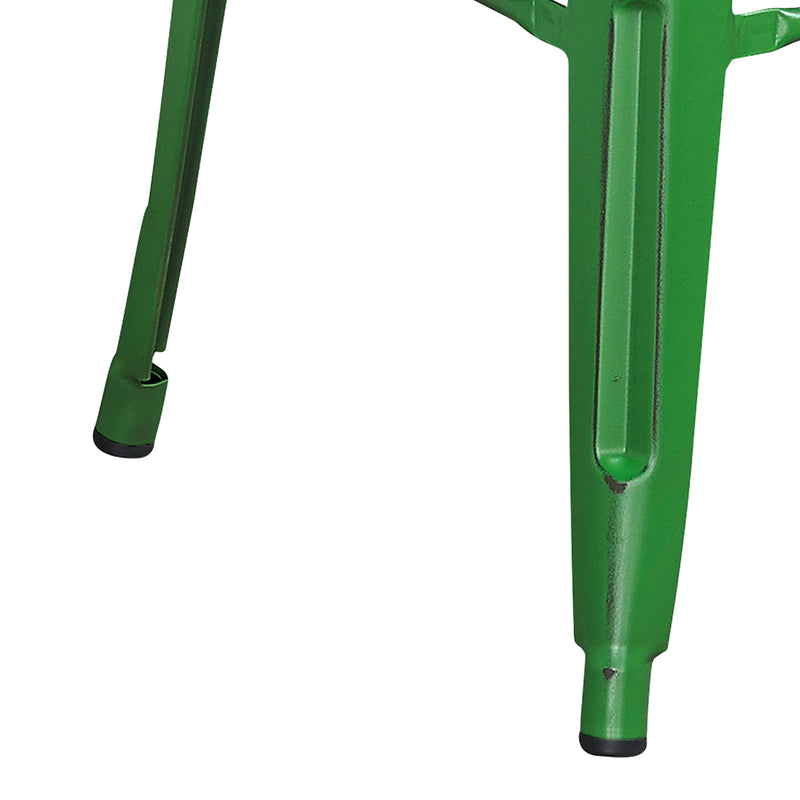 Commercial Grade 30" High Backless Distressed Green Metal Indoor-Outdoor Barstool