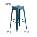 Commercial Grade 30" High Backless Distressed Kelly Blue-Teal Metal Indoor-Outdoor Barstool