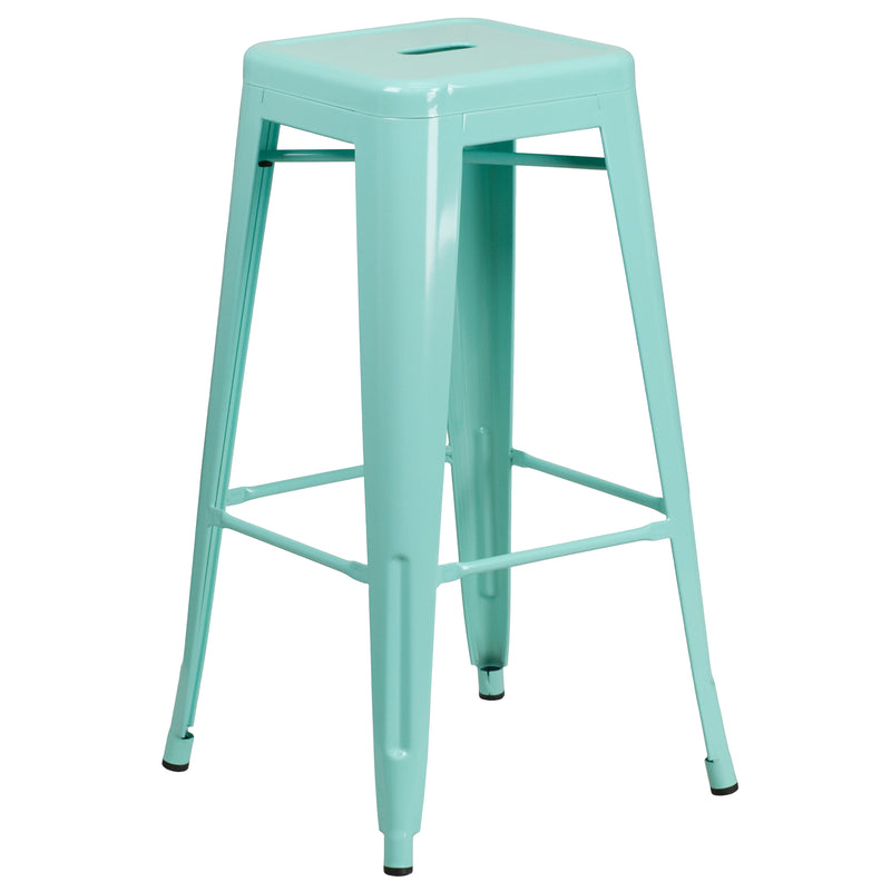 Commercial Grade 30" High Backless Mint Green Indoor-Outdoor Barstool