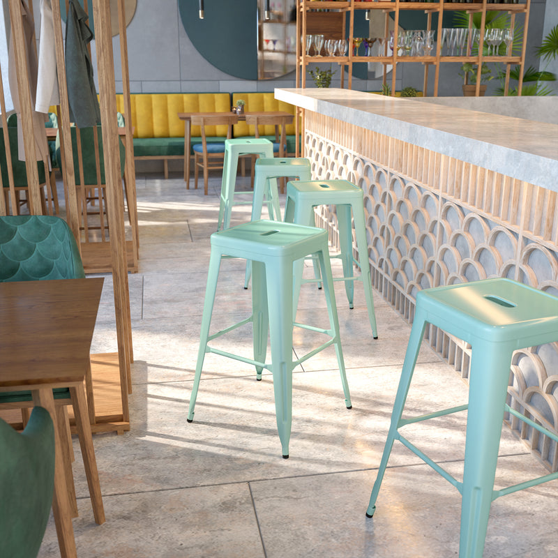 Commercial Grade 30" High Backless Mint Green Indoor-Outdoor Barstool