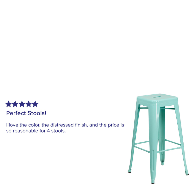 Commercial Grade 30" High Backless Mint Green Indoor-Outdoor Barstool