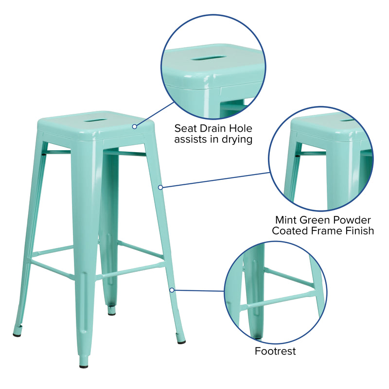 Commercial Grade 30" High Backless Mint Green Indoor-Outdoor Barstool