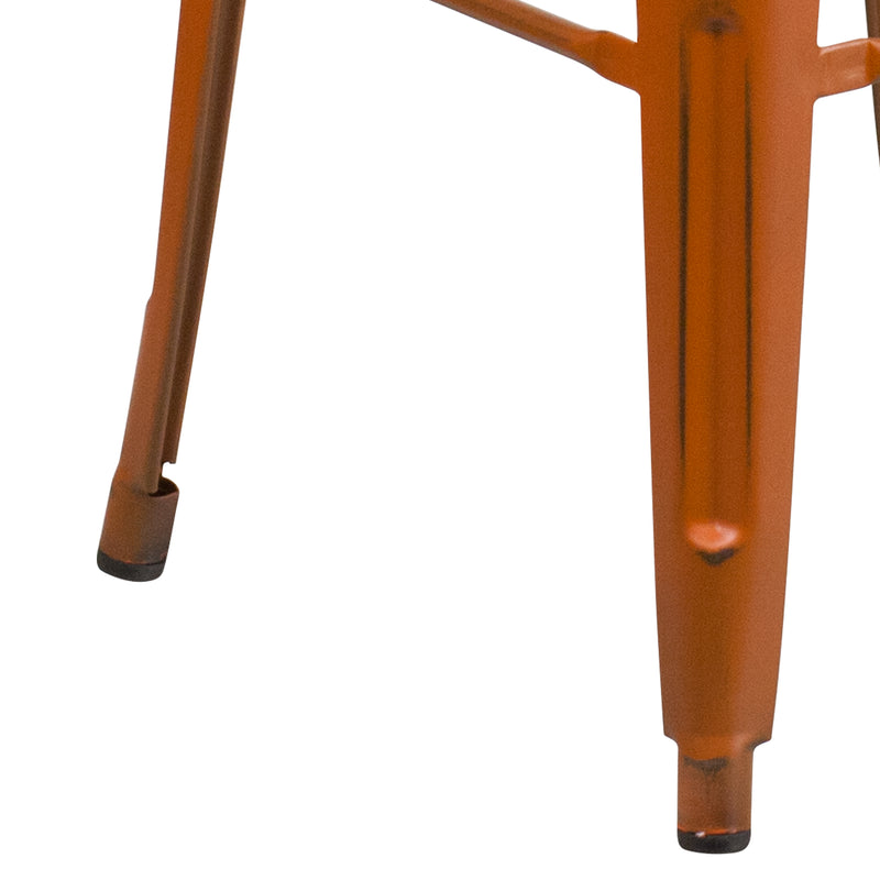 Commercial Grade 30" High Backless Distressed Orange Metal Indoor-Outdoor Barstool