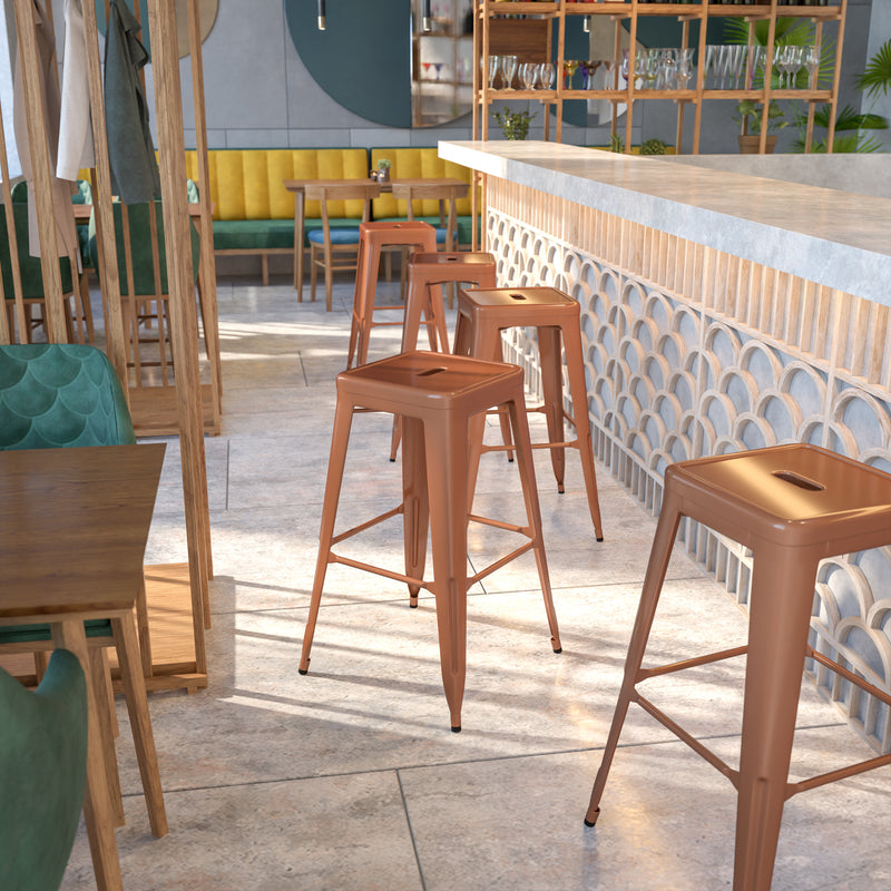 Commercial Grade 30" High Backless Copper Indoor-Outdoor Barstool