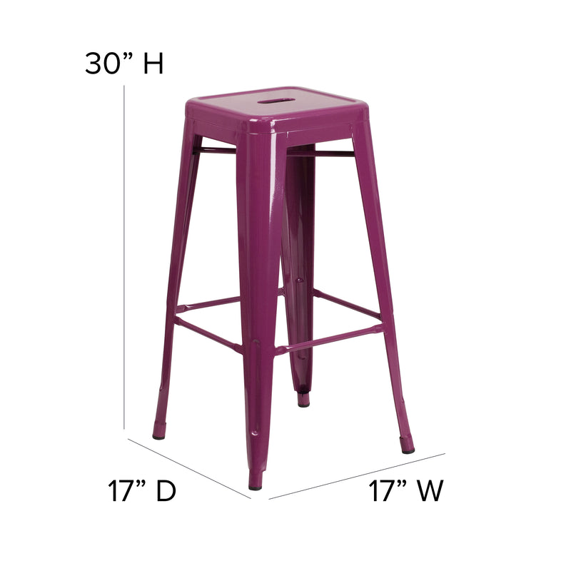 Commercial Grade 30" High Backless Purple Indoor-Outdoor Barstool