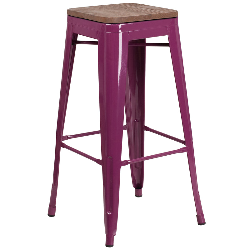 30" High Backless Purple Barstool with Square Wood Seat