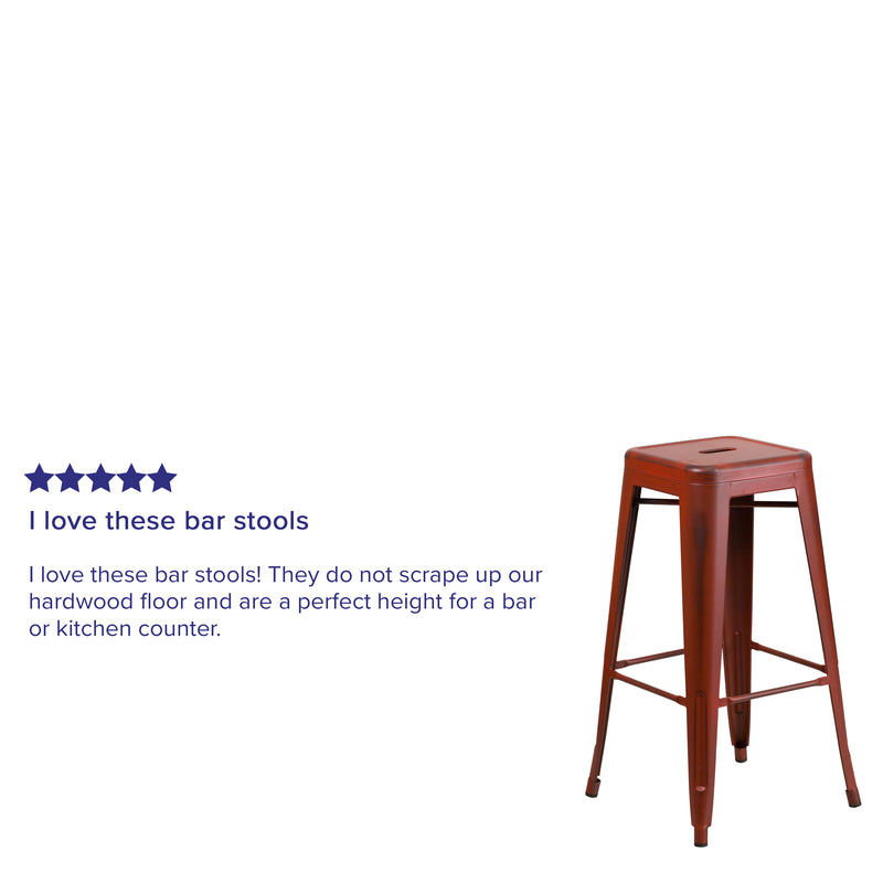 Commercial Grade 30" High Backless Distressed Kelly Red Metal Indoor-Outdoor Barstool