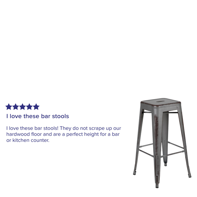 Commercial Grade 30" High Backless Distressed Silver Gray Metal Indoor-Outdoor Barstool