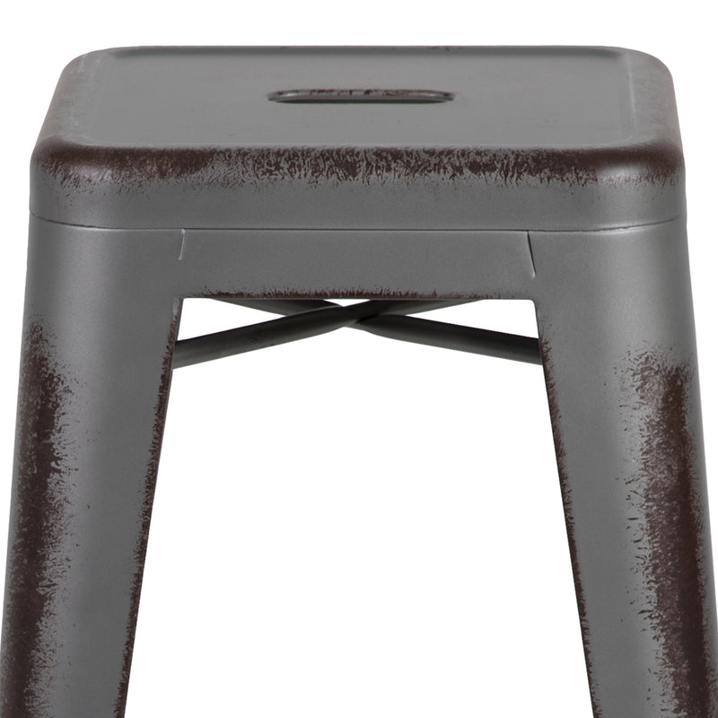 Commercial Grade 30" High Backless Distressed Silver Gray Metal Indoor-Outdoor Barstool