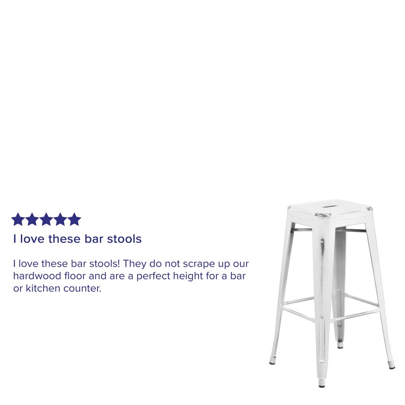 Commercial Grade 30" High Backless Distressed White Metal Indoor-Outdoor Barstool