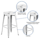 Commercial Grade 30" High Backless Distressed White Metal Indoor-Outdoor Barstool