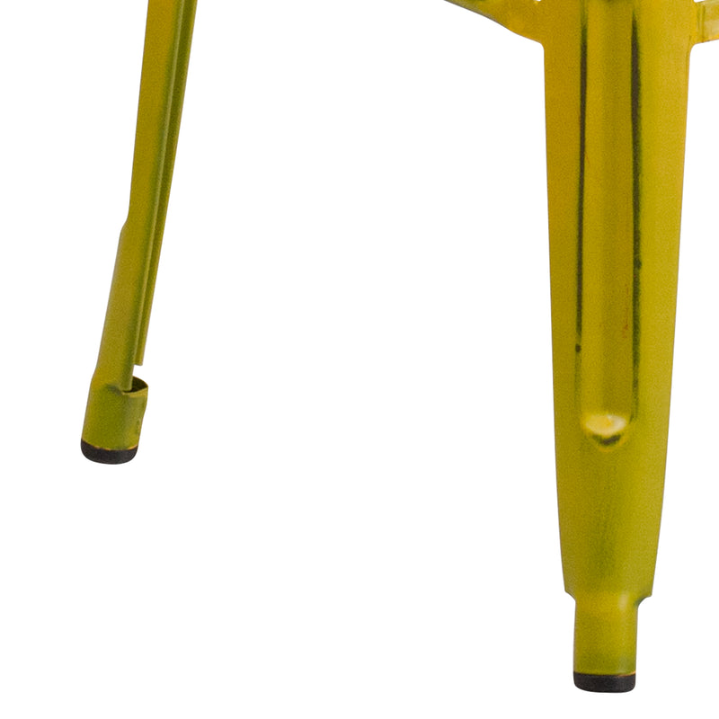 Commercial Grade 30" High Backless Distressed Yellow Metal Indoor-Outdoor Barstool