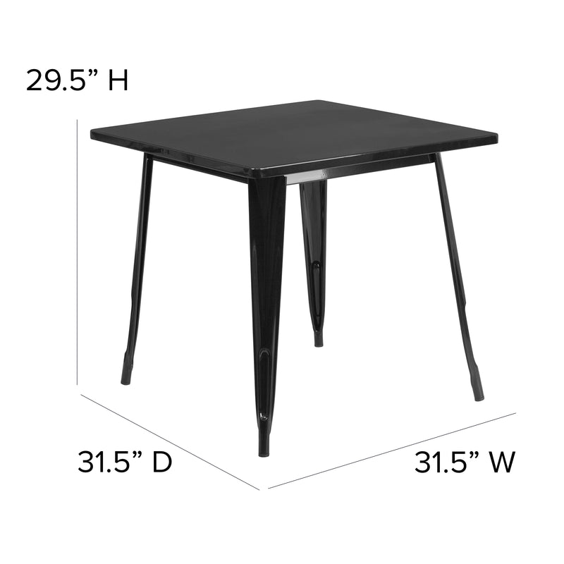 Commercial Grade 31.5" Square Black Metal Indoor-Outdoor Table