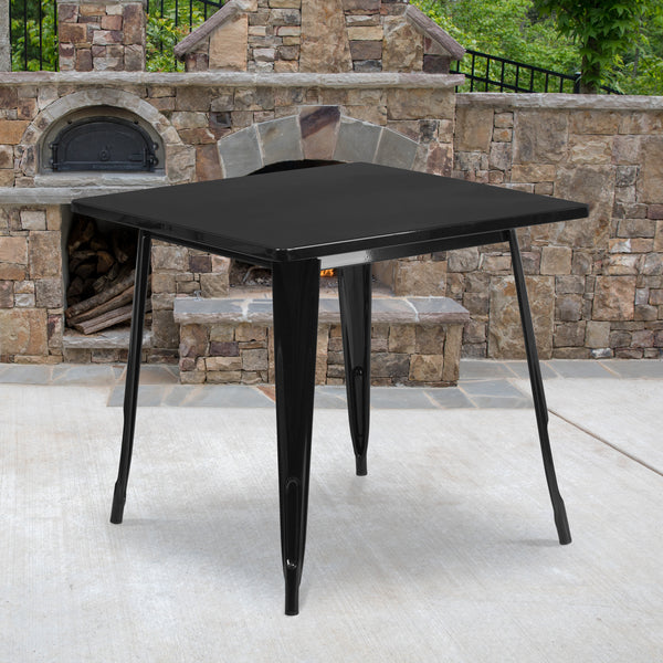 Commercial Grade 31.5" Square Black Metal Indoor-Outdoor Table