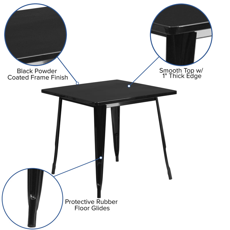 Commercial Grade 31.5" Square Black Metal Indoor-Outdoor Table