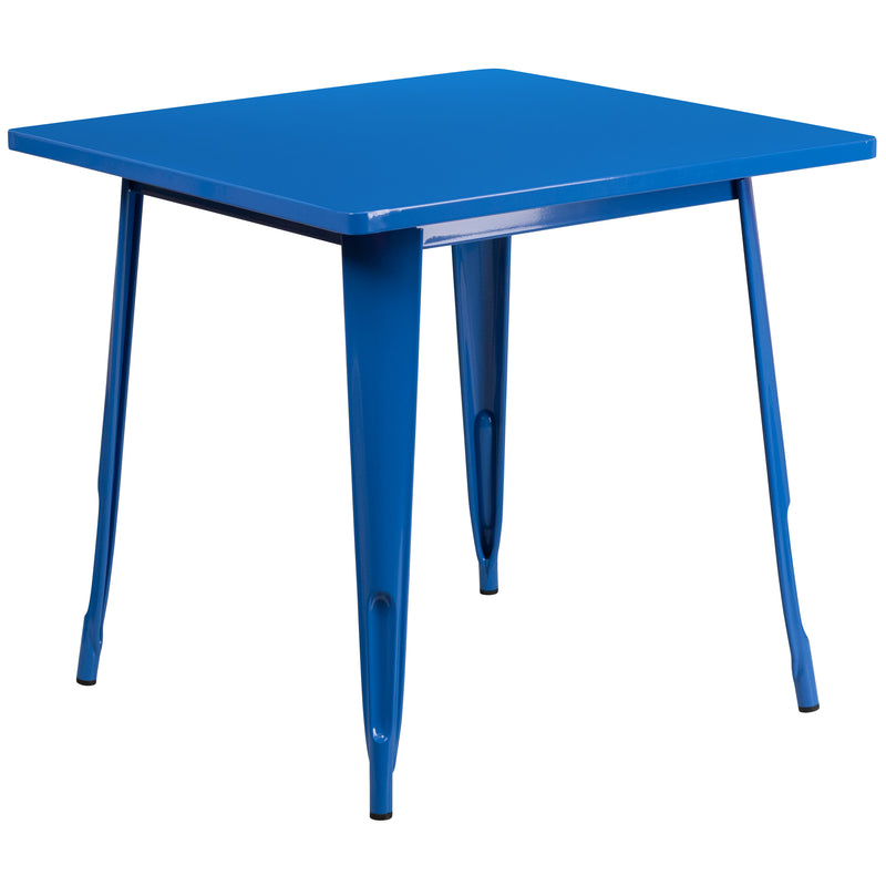 Commercial Grade 31.5" Square Blue Metal Indoor-Outdoor Table