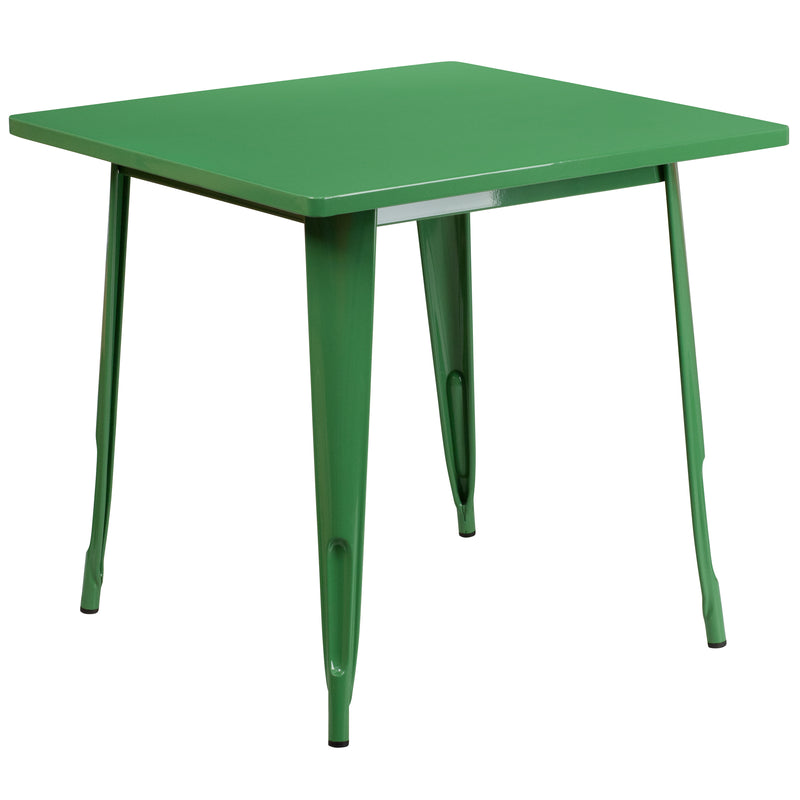 Commercial Grade 31.5" Square Green Metal Indoor-Outdoor Table