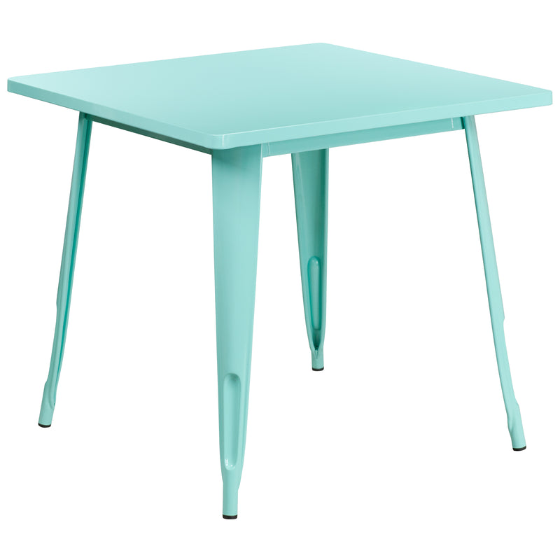 Commercial Grade 31.5" Square Mint Green Metal Indoor-Outdoor Table