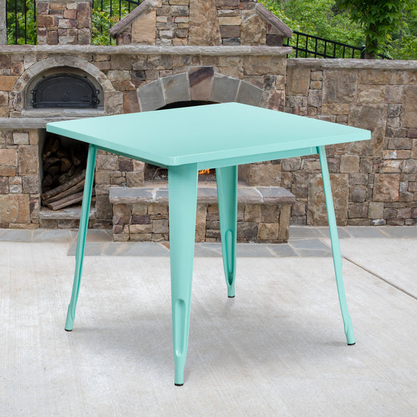 Commercial Grade 31.5" Square Mint Green Metal Indoor-Outdoor Table