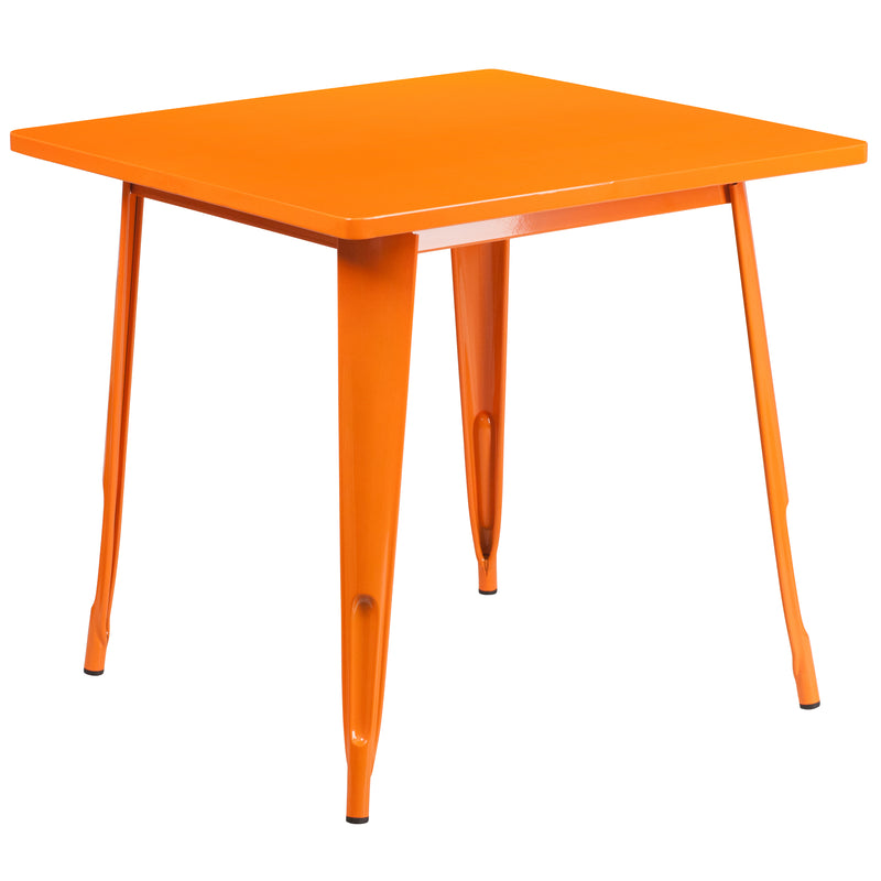 Commercial Grade 31.5" Square Orange Metal Indoor-Outdoor Table