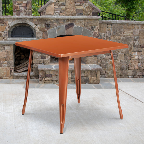 Commercial Grade 31.5" Square Copper Metal Indoor-Outdoor Table