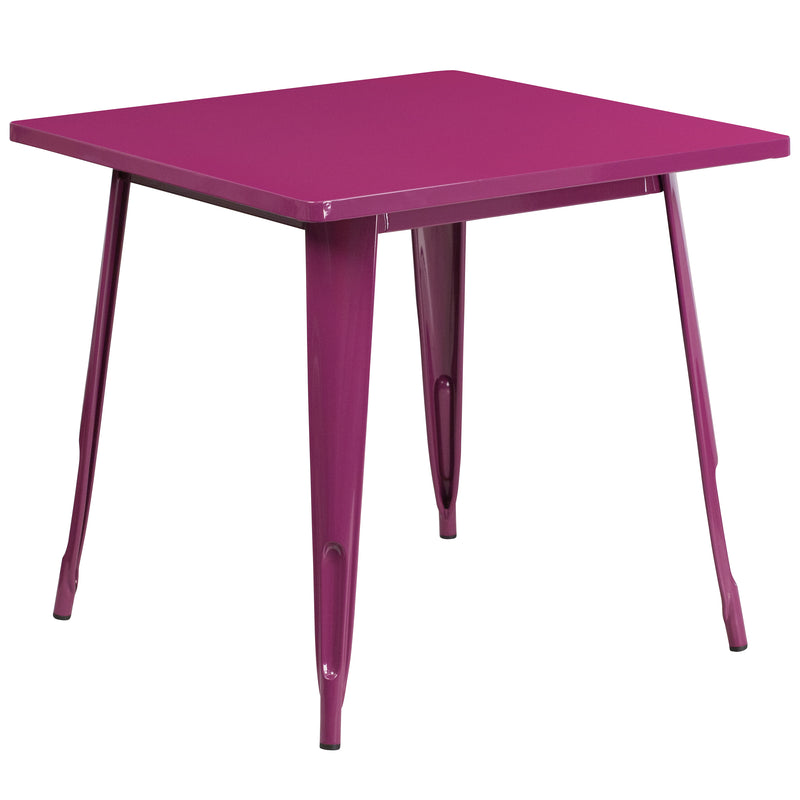 Commercial Grade 31.5" Square Purple Metal Indoor-Outdoor Table