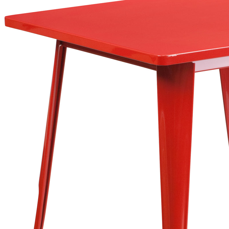 Commercial Grade 31.5" Square Red Metal Indoor-Outdoor Table