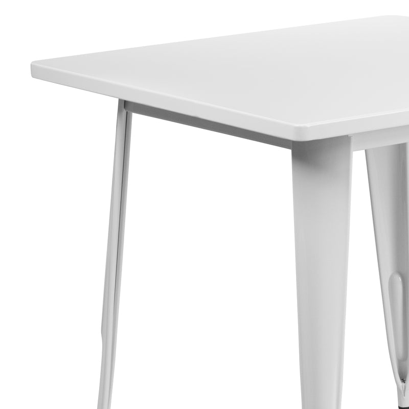 Commercial Grade 31.5" Square White Metal Indoor-Outdoor Table