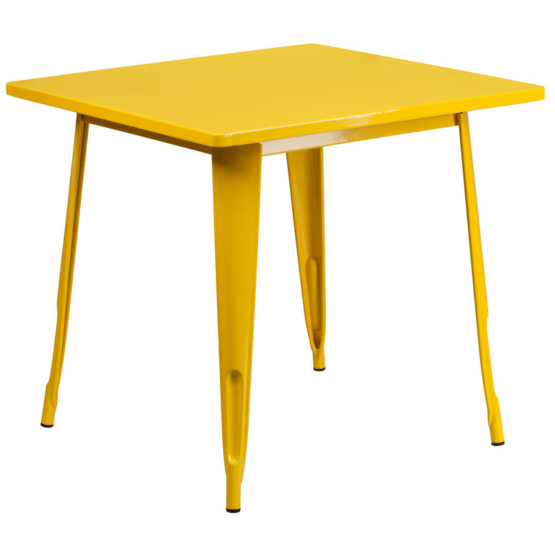 Commercial Grade 31.5" Square Yellow Metal Indoor-Outdoor Table