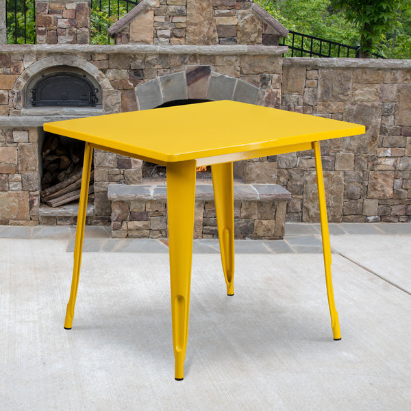 Commercial Grade 31.5" Square Yellow Metal Indoor-Outdoor Table