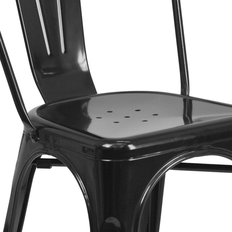 Commercial Grade 31.5" Square Black Metal Indoor-Outdoor Table Set with 4 Stack Chairs