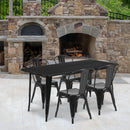 Commercial Grade 31.5" x 63" Rectangular Black Metal Indoor-Outdoor Table Set with 4 Stack Chairs
