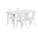 Commercial Grade 31.5" x 63" Rectangular White Metal Indoor-Outdoor Table Set with 4 Stack Chairs