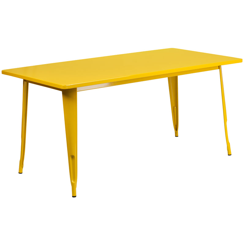 Commercial Grade 31.5" x 63" Rectangular Yellow Metal Indoor-Outdoor Table Set with 4 Stack Chairs