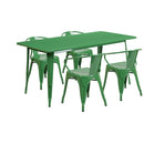 Commercial Grade 31.5" x 63" Rectangular Green Metal Indoor-Outdoor Table Set with 4 Arm Chairs