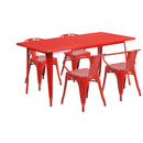 Commercial Grade 31.5" x 63" Rectangular Red Metal Indoor-Outdoor Table Set with 4 Arm Chairs